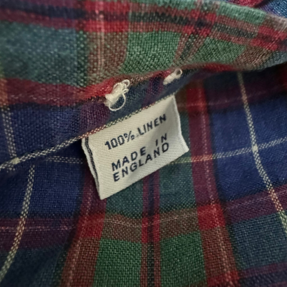$345 - Men's Drake's of London Linen Plaid Shirt - M - 15.5/39 - Blue Green Red - Picture 4 of 6